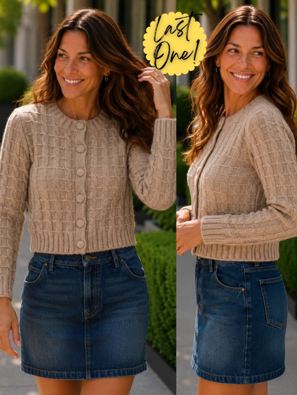 Naomi Cable Knit Button-Up Cardigan Sweater | Women's Taupe Neutral Winter Top